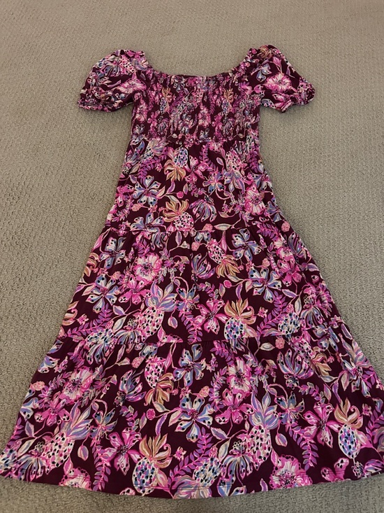 Lilly Pulitzer Other - Lilly Pulitzer Girls Floral Puff-Sleeve Dress in Berry Pink and Purple